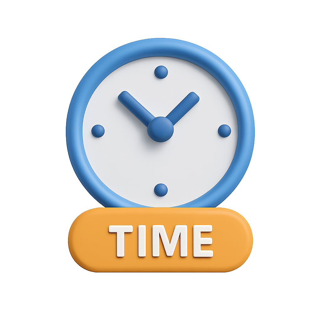 3D Analog Clock Icon with Time Label