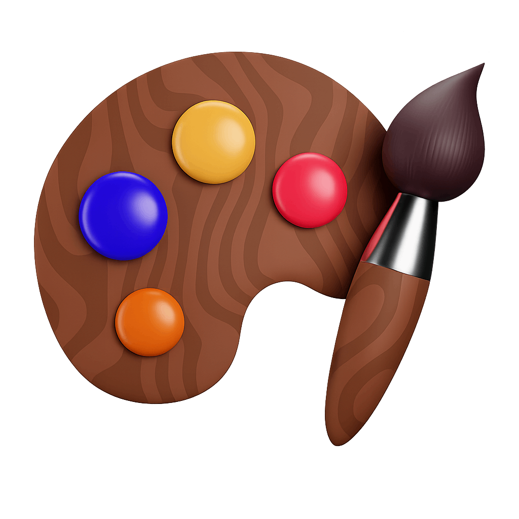 3D Artist's Wooden Palette and Brush