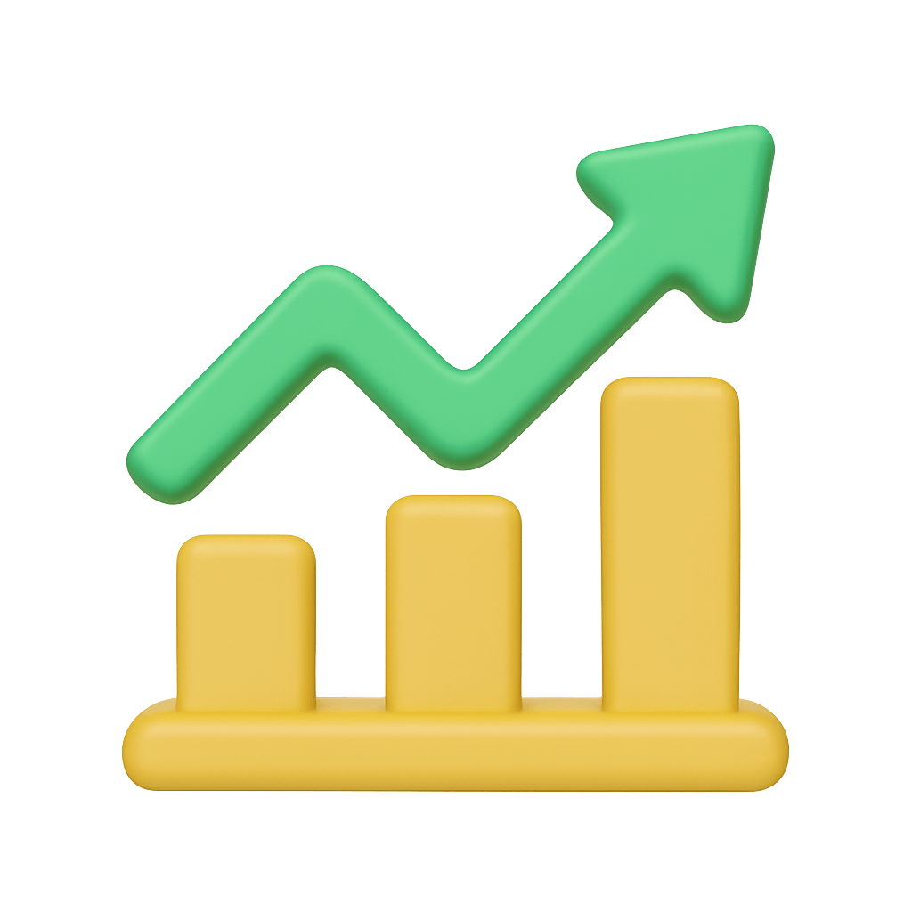 3D Bar Chart with Ascending Green Arrow