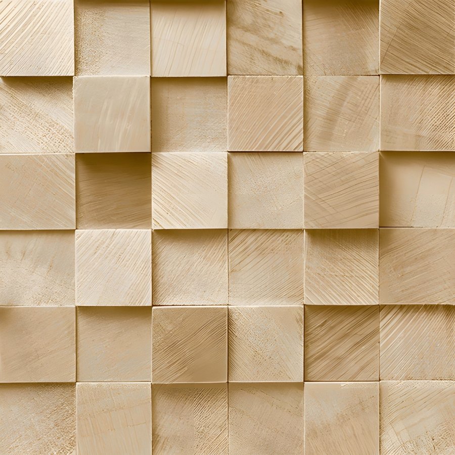3D Beige Wood-Look Cube Mosaic Tile