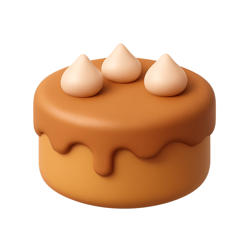3D Caramel Cake Cream Sweet Dessert