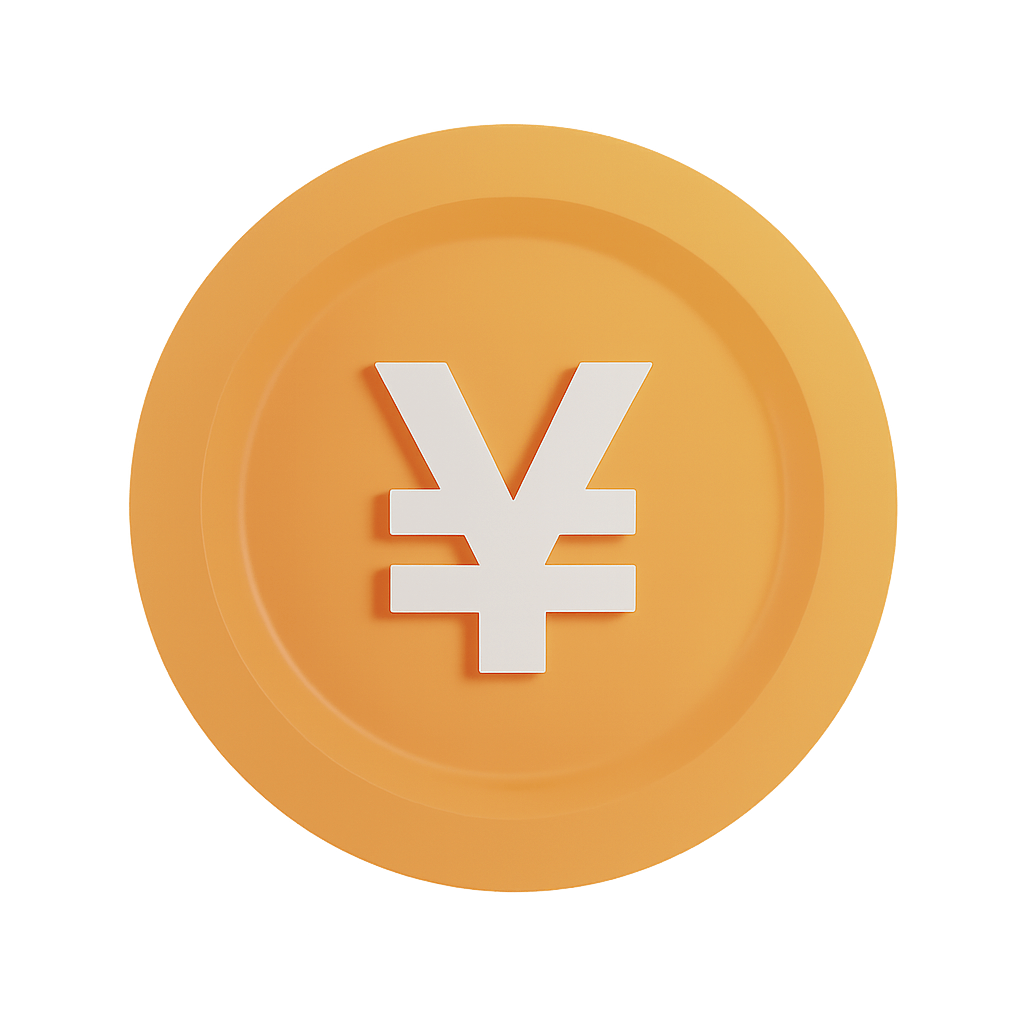 3D Gold Coin with Yen Yuan Symbol