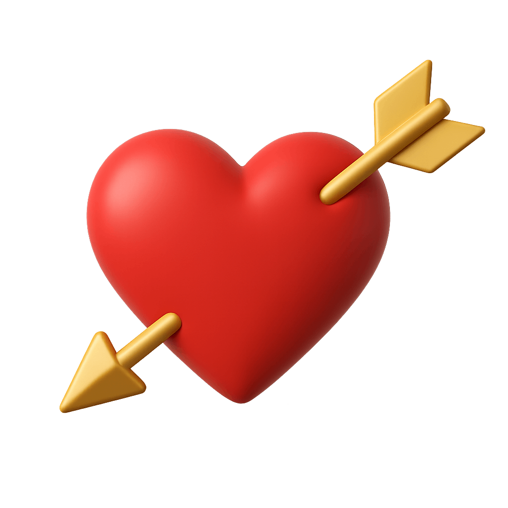 3D Heart with Cupid's Arrow Icon