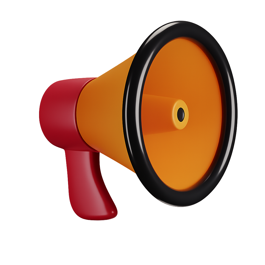 3D Rendered Megaphone Icon on Transparent Background for Communication Concepts