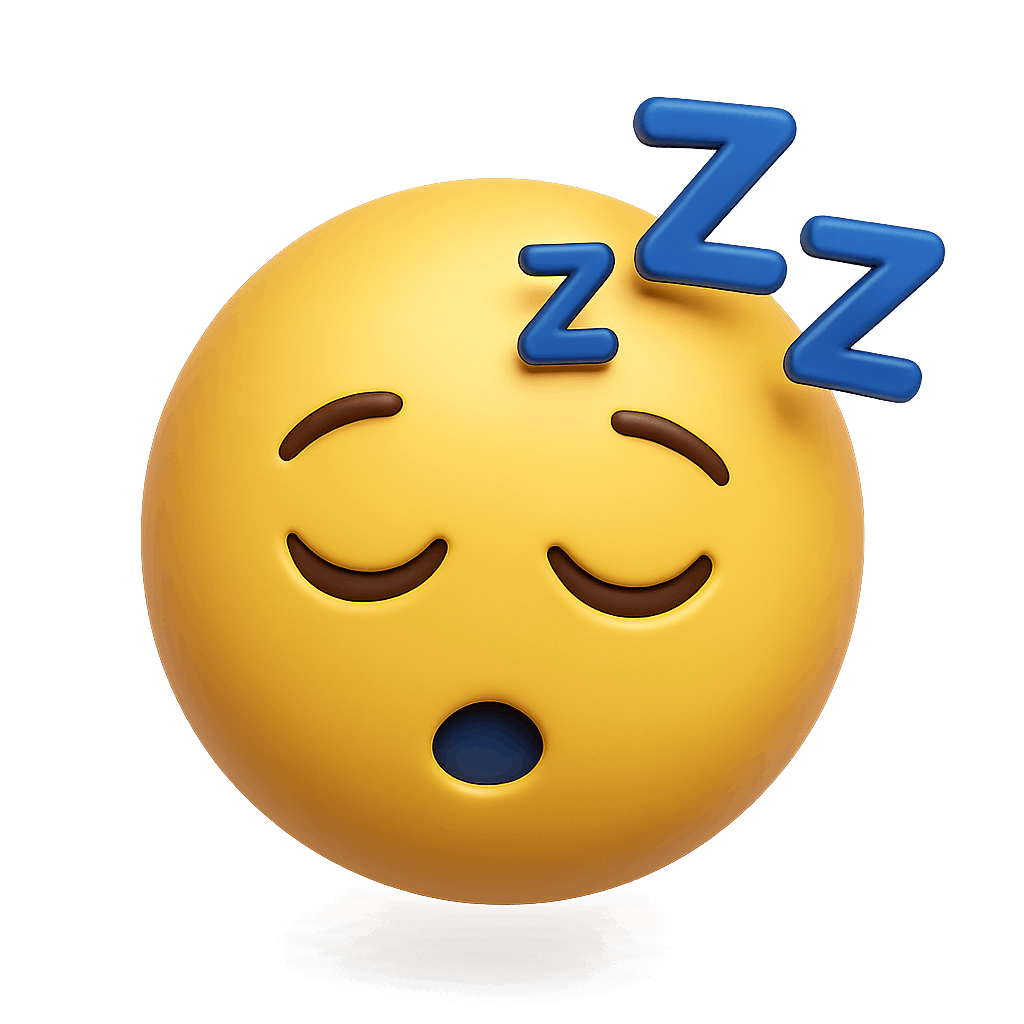 3D Sleeping Emoji with Blue Zzz Symbol on Transparent Background