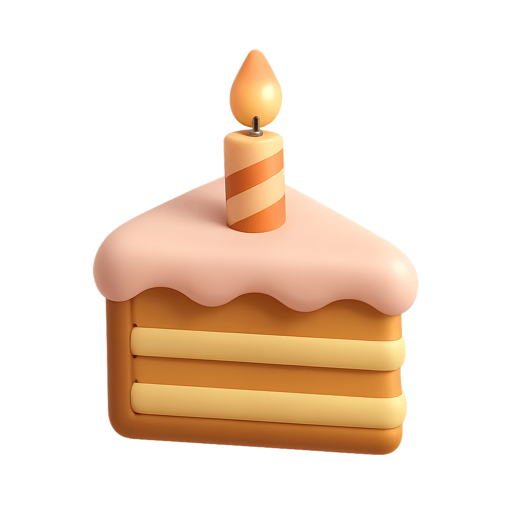 3D Slice Birthday Cake Candle Icon