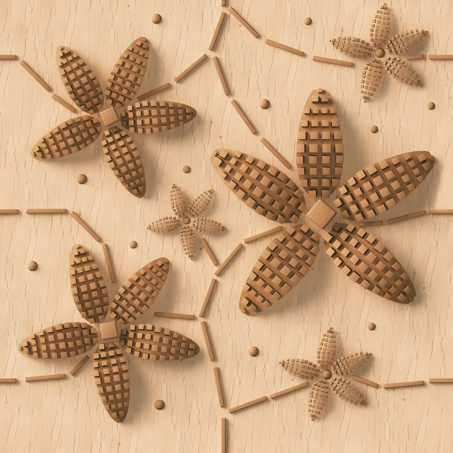 3D Wood Look Floral Mosaic Texture