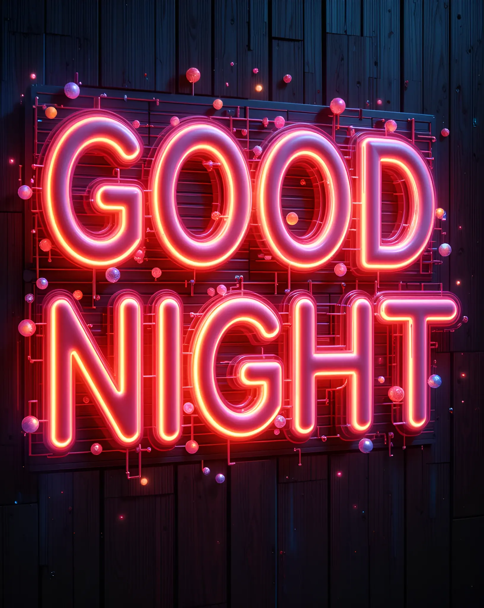 Bright Neon Good Night Sign with Bold Typography on Dark Background