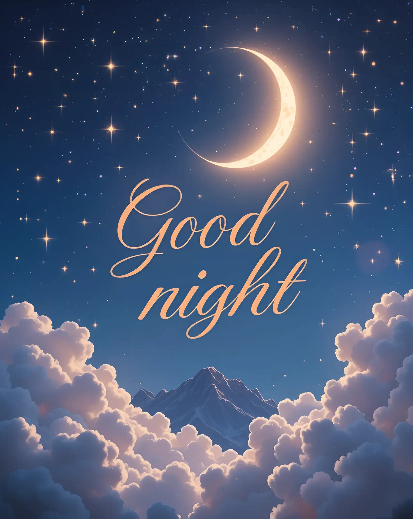 Serene Night Sky with Crescent Moon and Inspirational Text