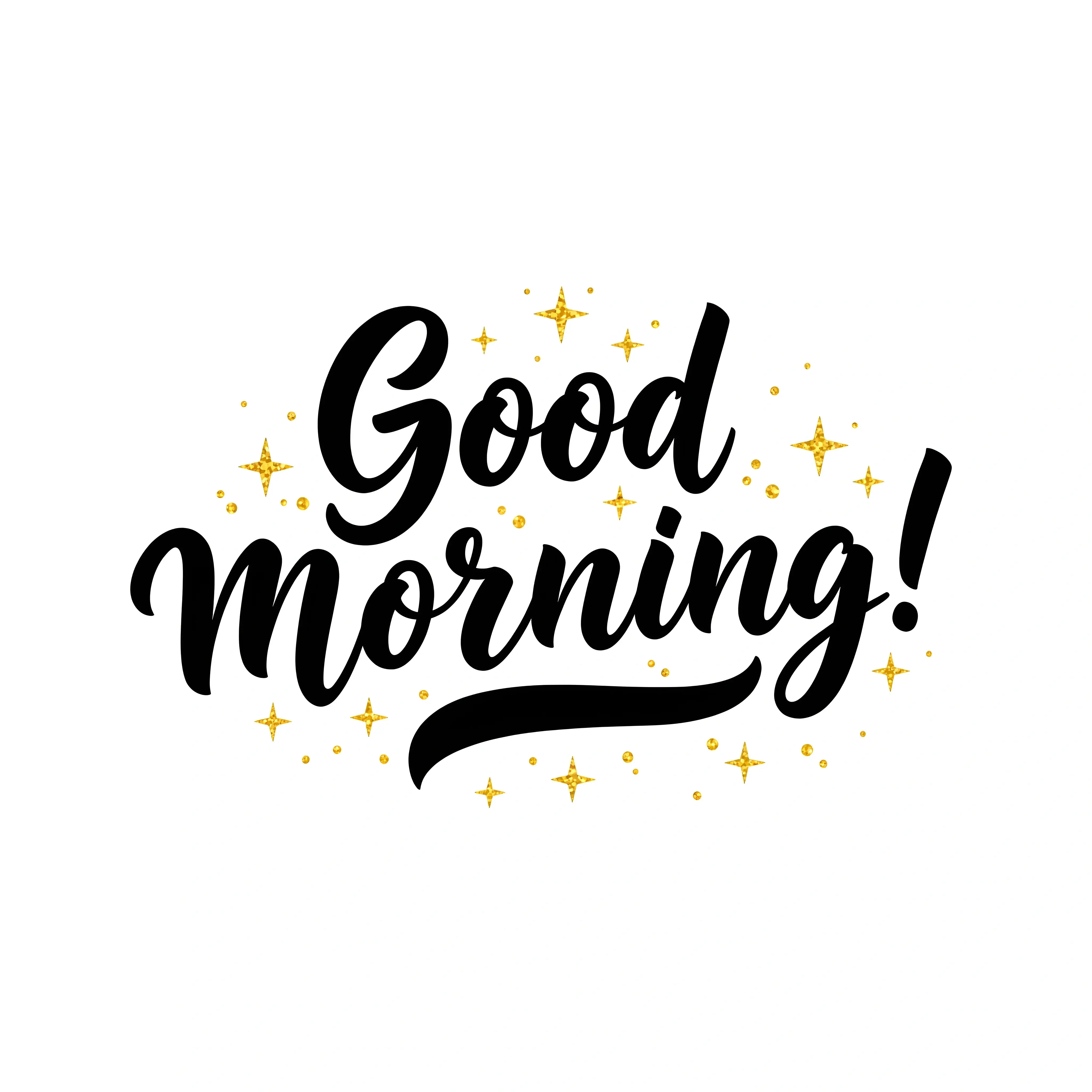Elegant Handwritten Good Morning Text Design With Decorative Golden Sparkles