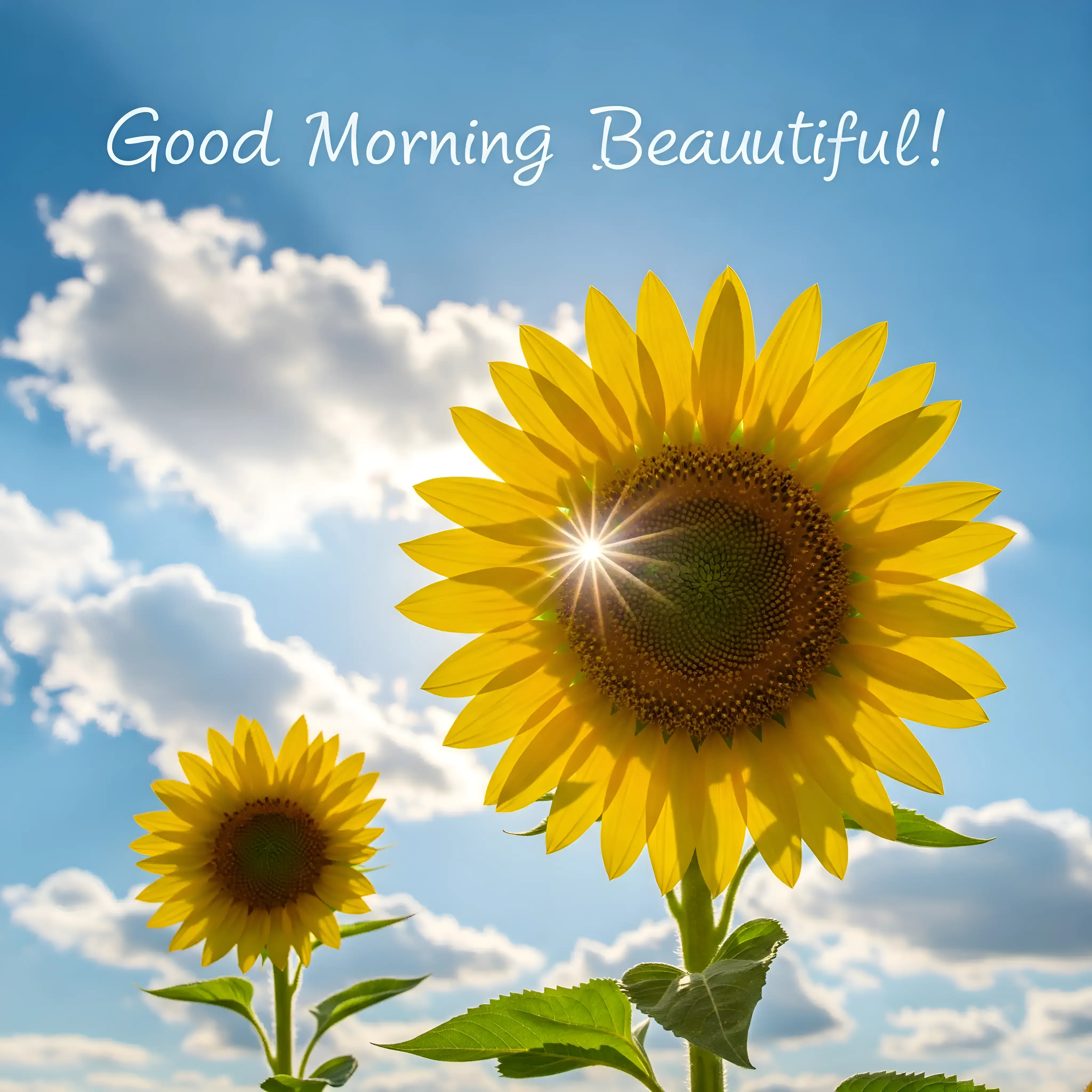 Sunflower Fields with Bright Blue Sky and Sunlight