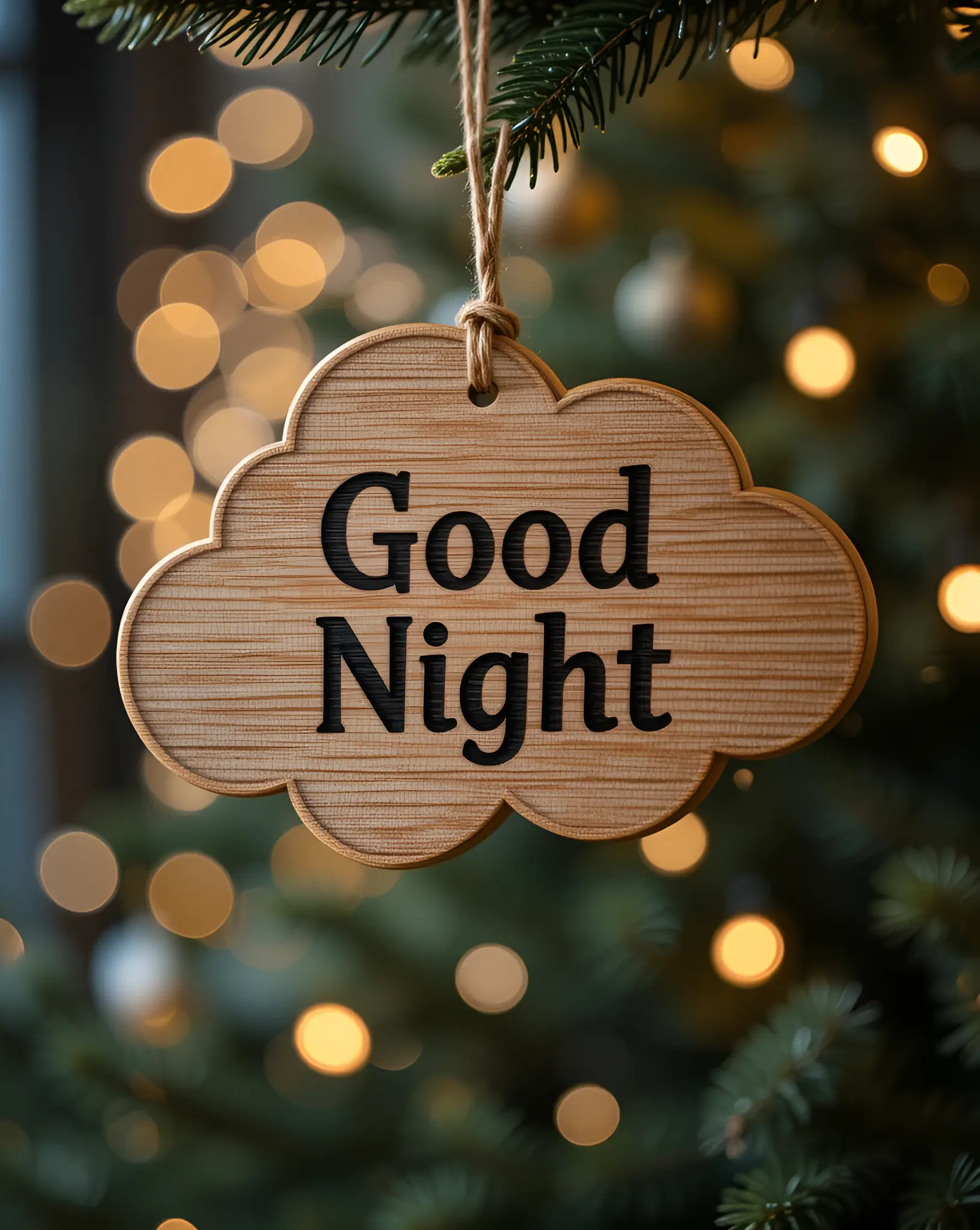 Wooden Cloud Ornament with 'Good Night' Decoration on Holiday Tree