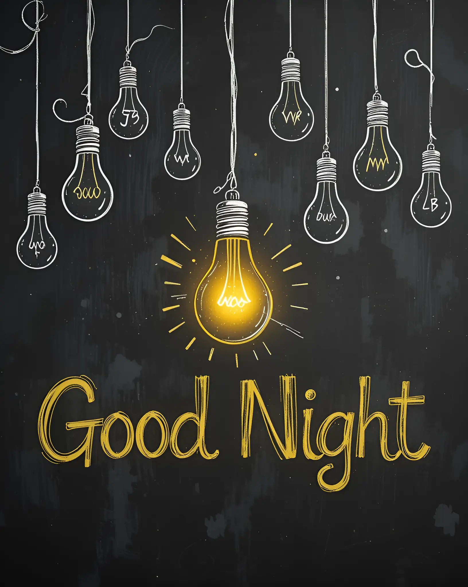 Creative Good Night Illustration With Hanging Light Bulbs on Chalkboard Background