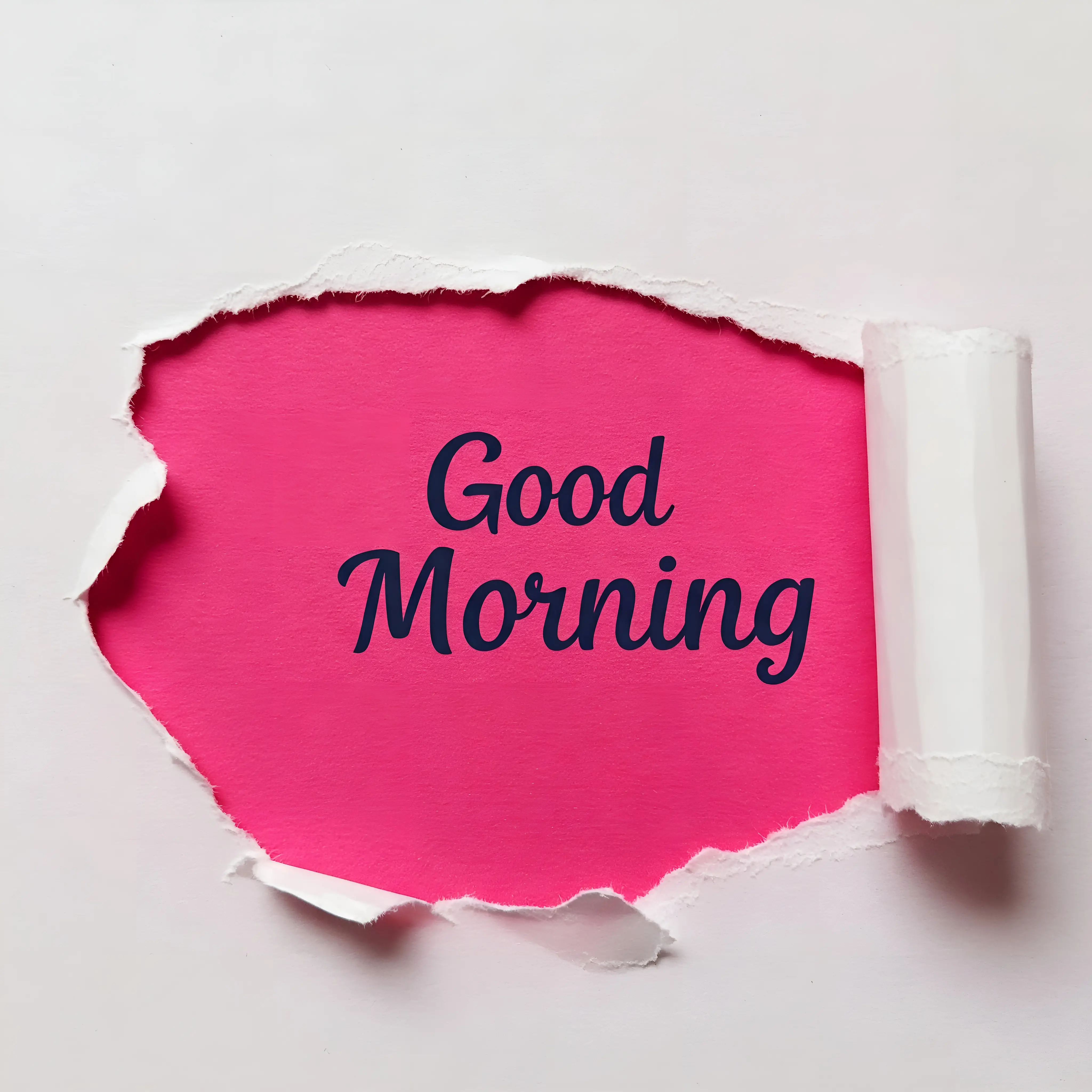 Good Morning Text Decorated on Torn Paper with Pink Background