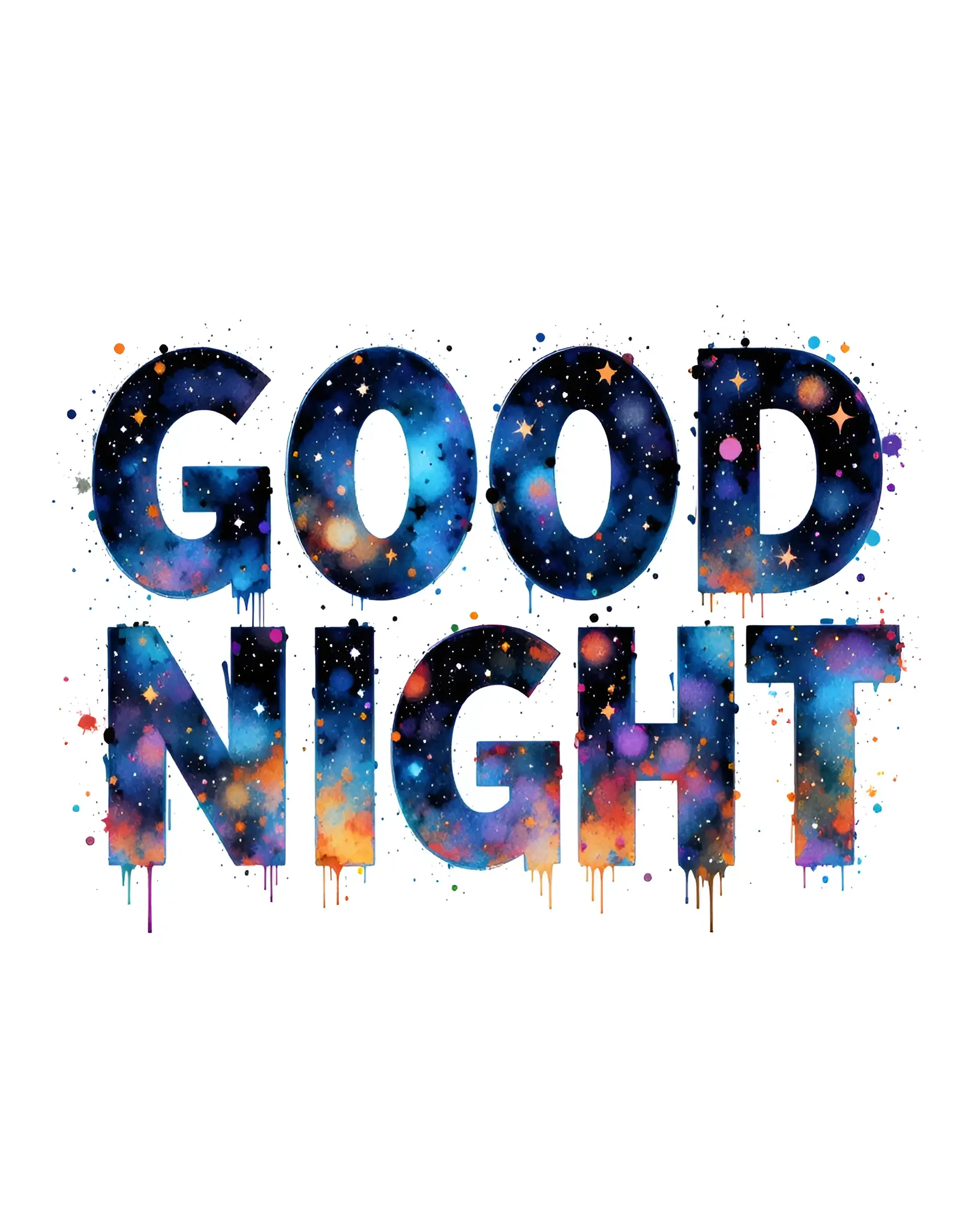 Colorful Starry Night Typography Saying Good Night in Artistic Design