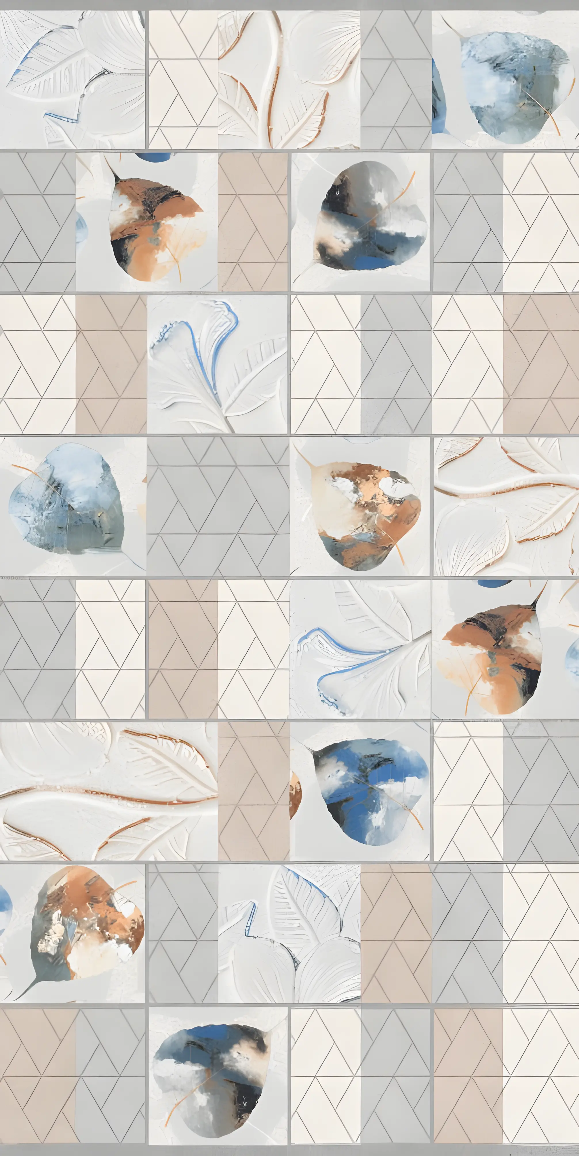 Abstract Artistic Tile Pattern with Nature-Inspired Textures and Geometric Designs