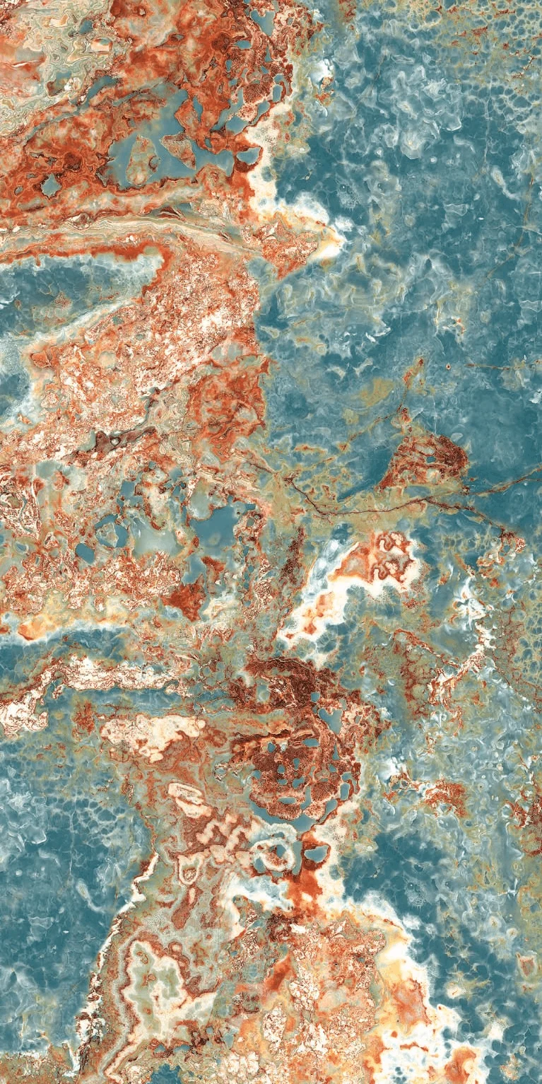 Abstract Background With Vibrant Rust and Teal Marble Texture