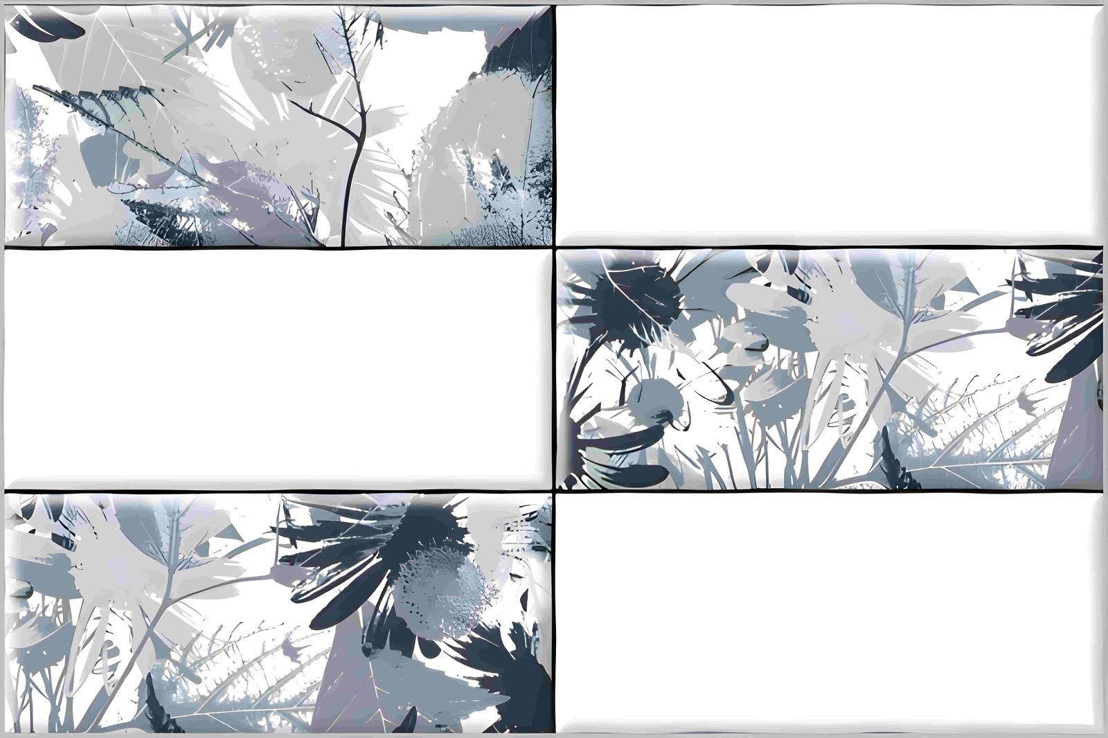 Abstract Blue and Grey Botanical Pattern Wall Tile