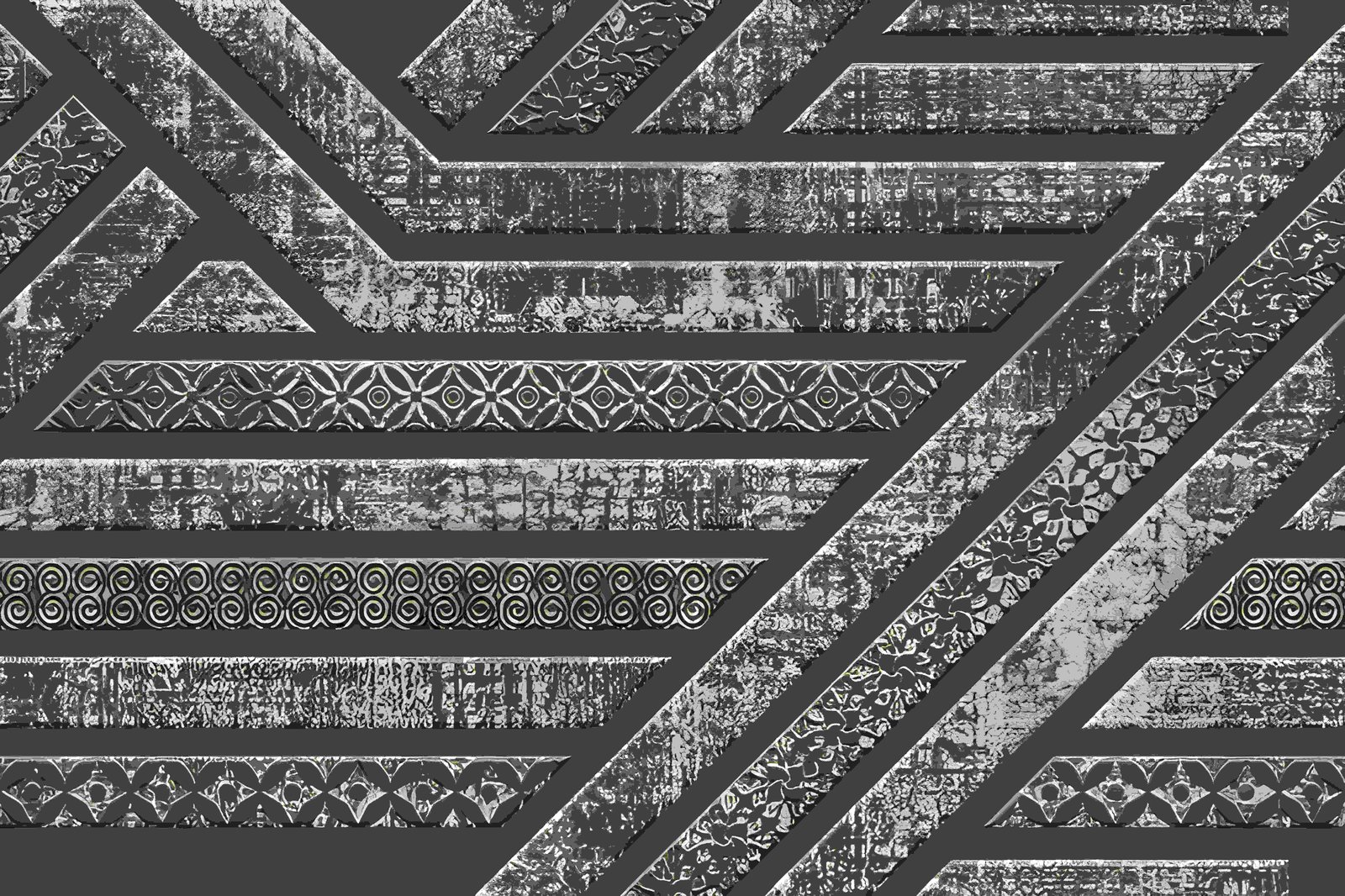 Abstract Distressed Grey Geometric Striped Wall Tile