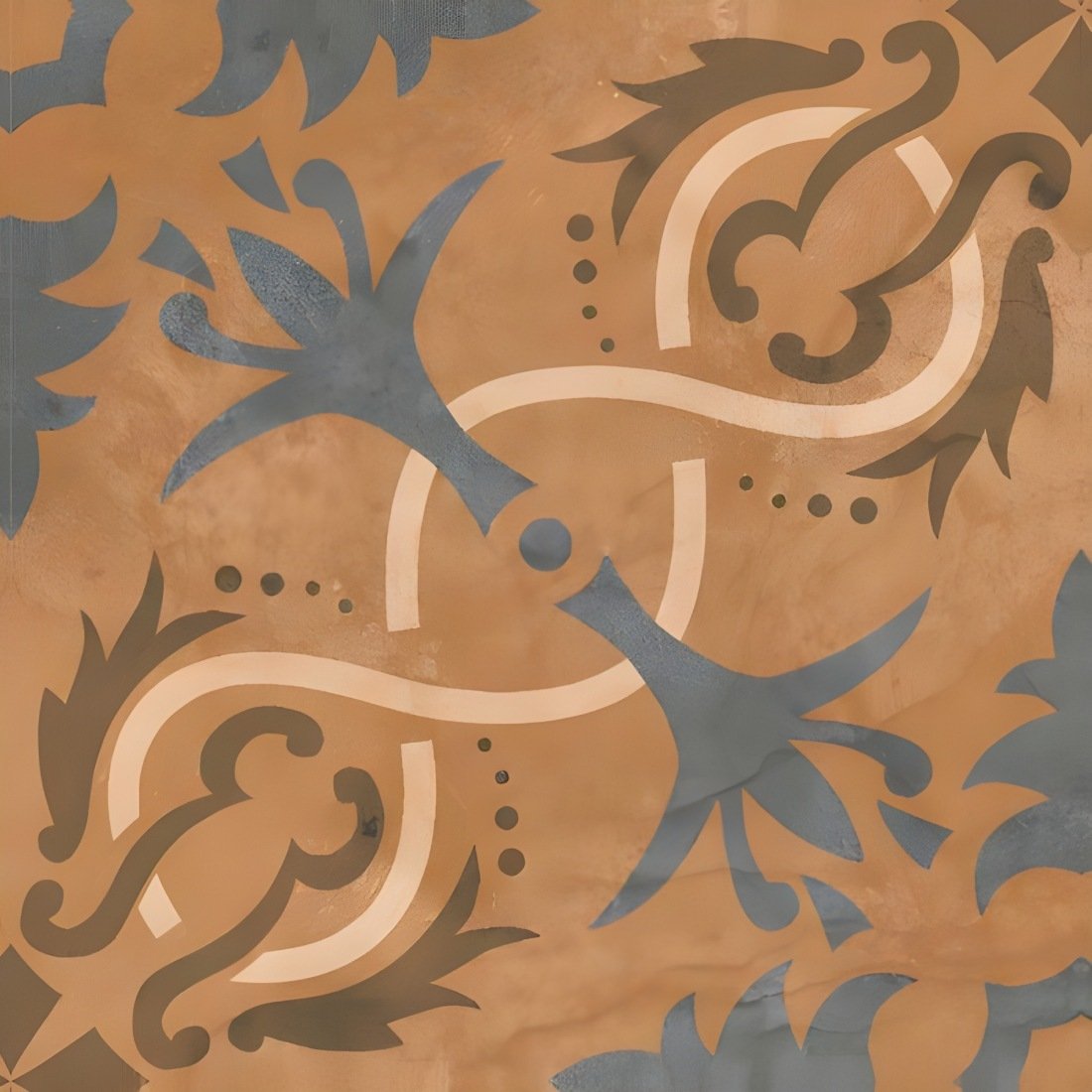 Abstract Floral Curvilinear Pattern in Orange and Gray