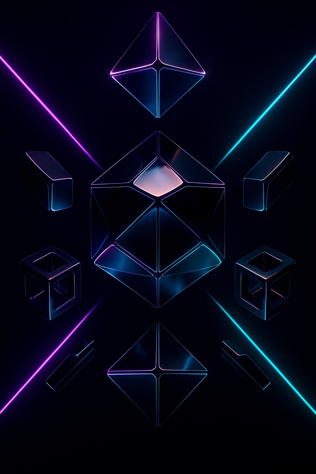 Abstract Geometric Neon Cubes Dark Mobile Wallpaper