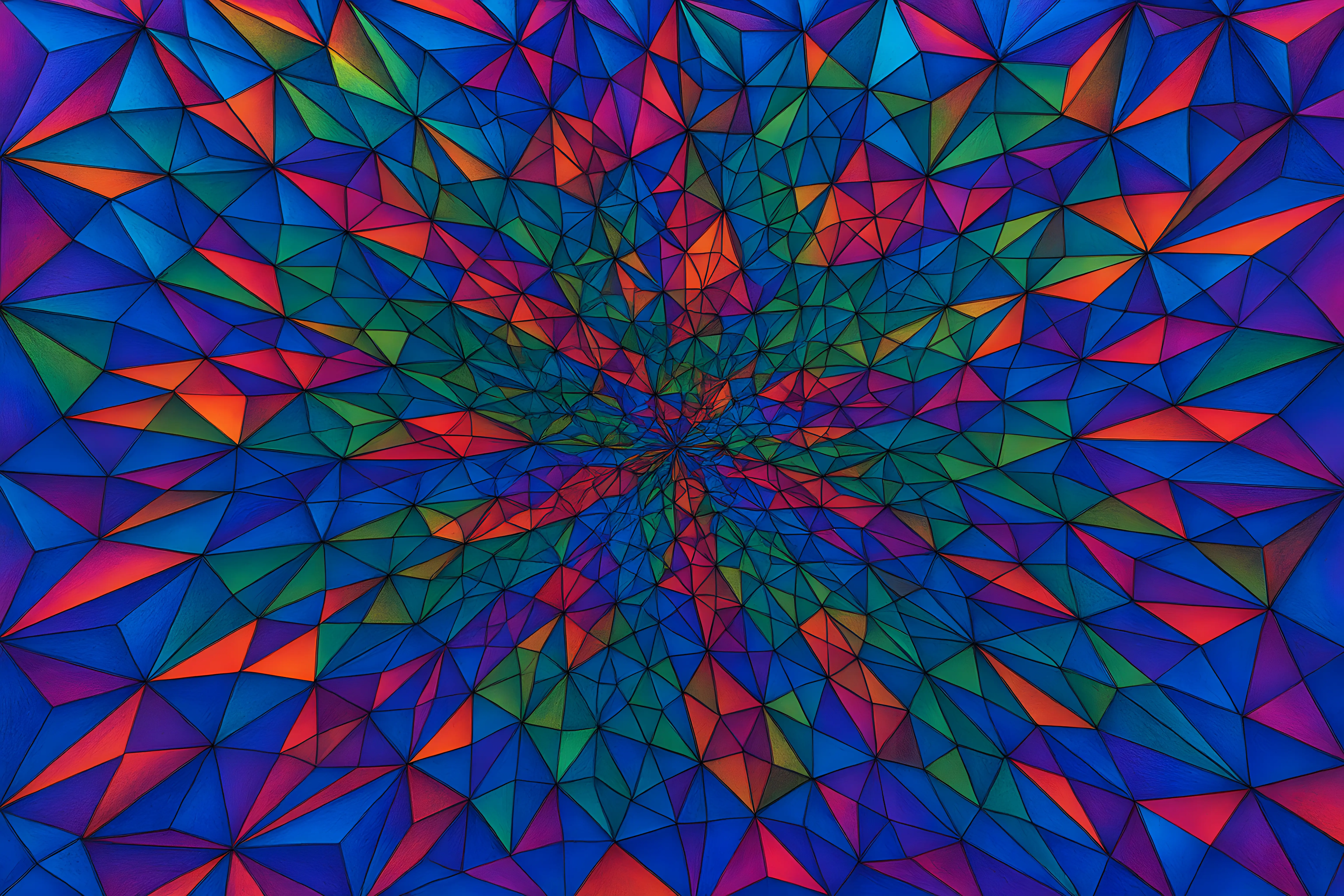 Abstract Geometric Pattern with Vibrant Multicolor Triangles and Optical Illusions