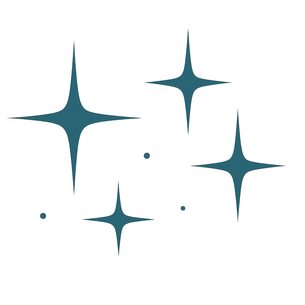 Abstract Sparkle Stars On Transparent Background, Teal Shimmering Shapes For Design And Night Sky Theme