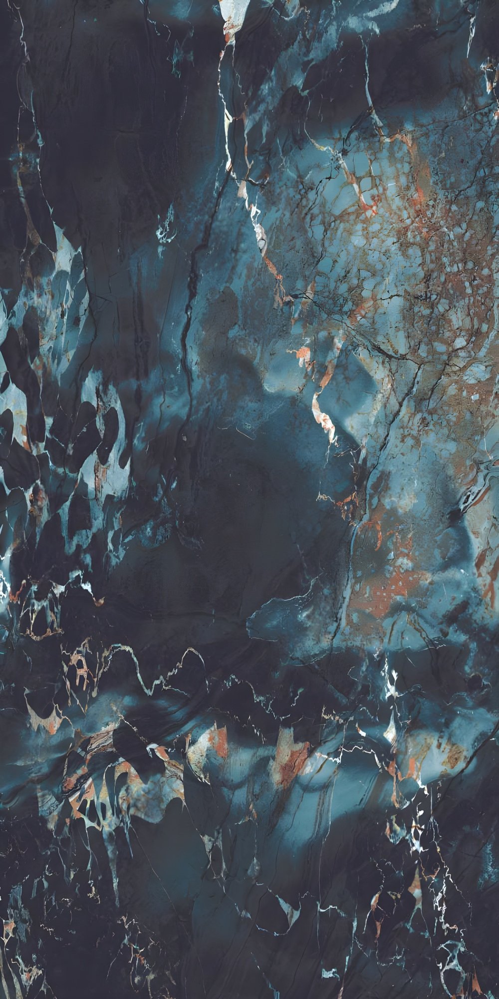 Abstract Teal Marble with Rust Veins