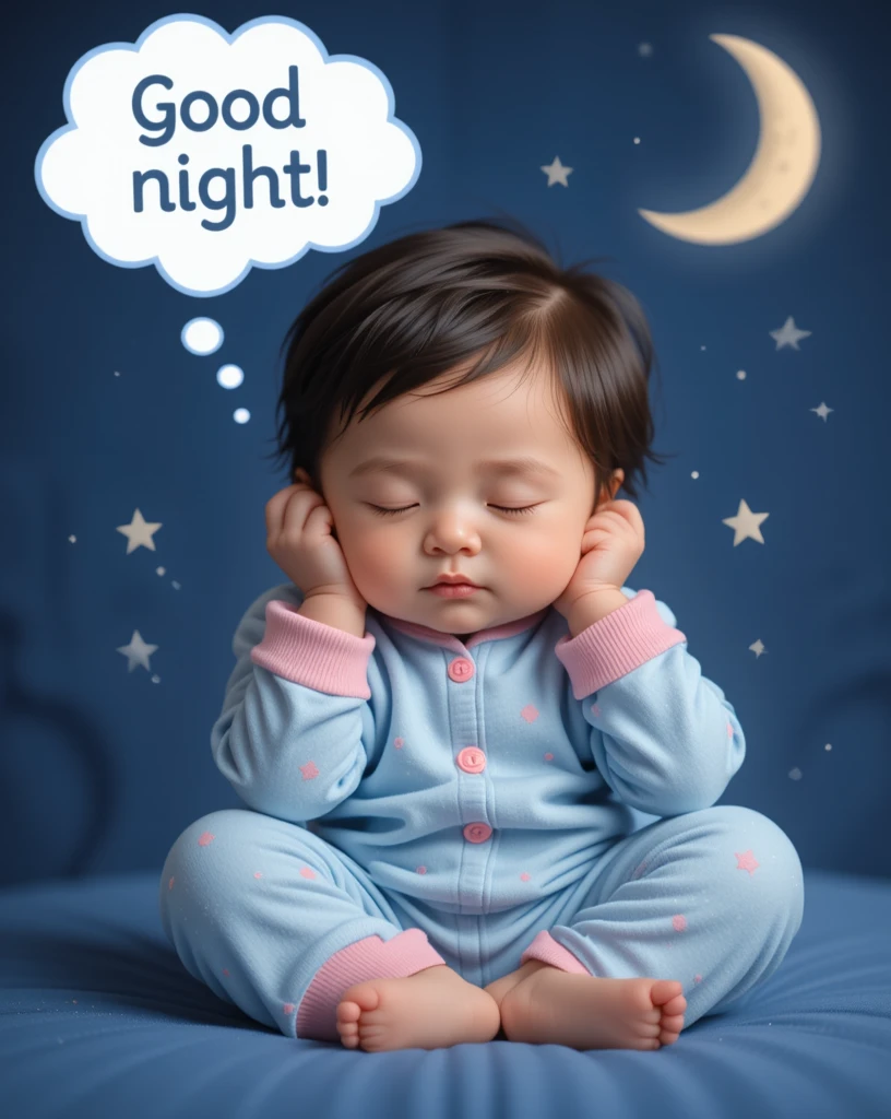 Adorable Baby Sleeping Peacefully in Pajamas With a Nighttime Scene