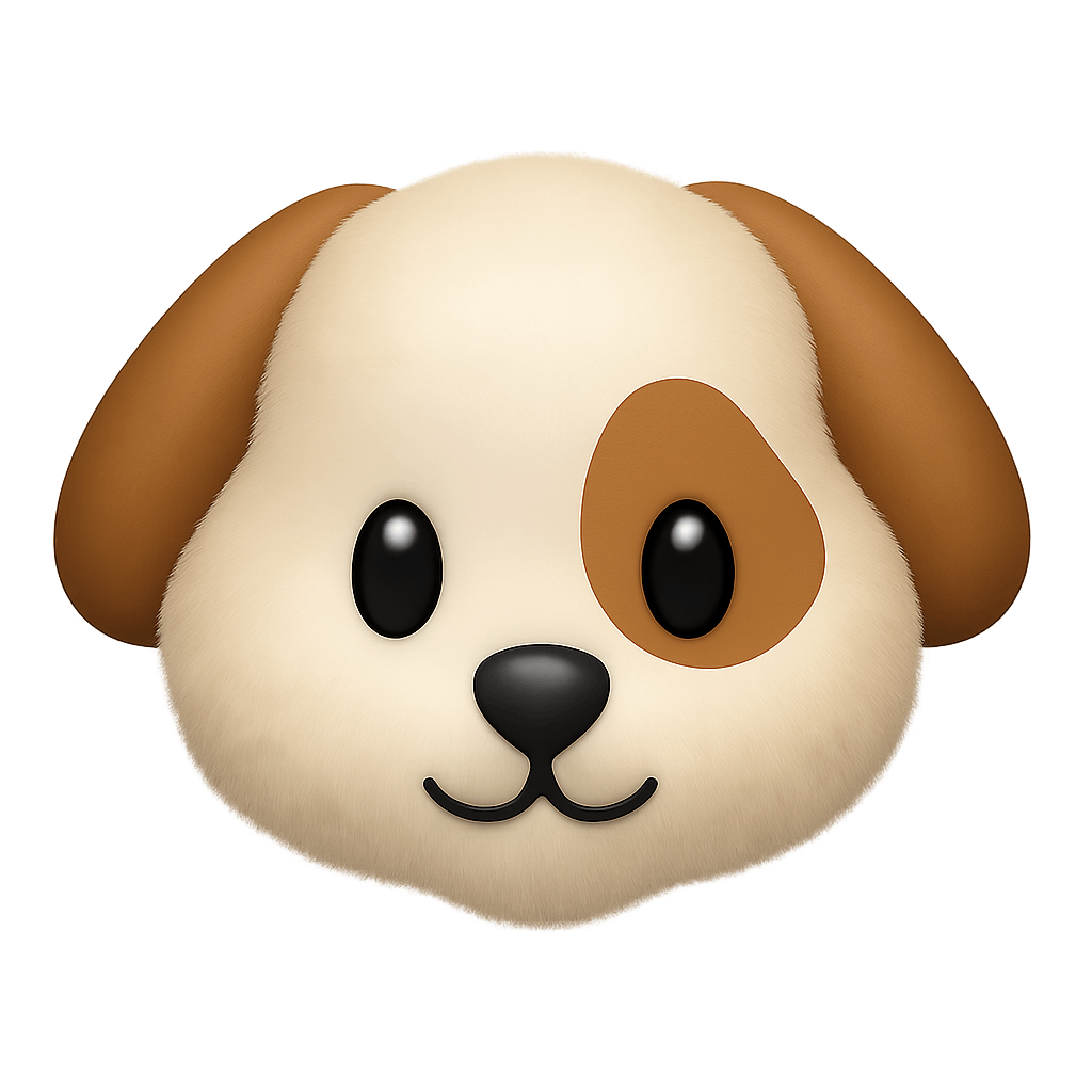 Adorable Cartoon Dog Face with Patch and Brown Ears on Transparent Background