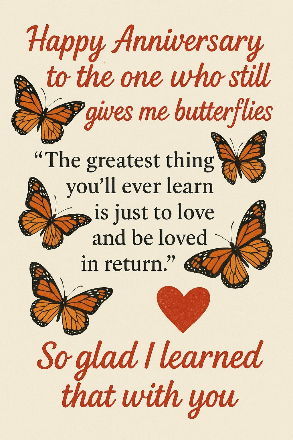 Anniversary Celebration With Butterflies and Loving Quote in Design