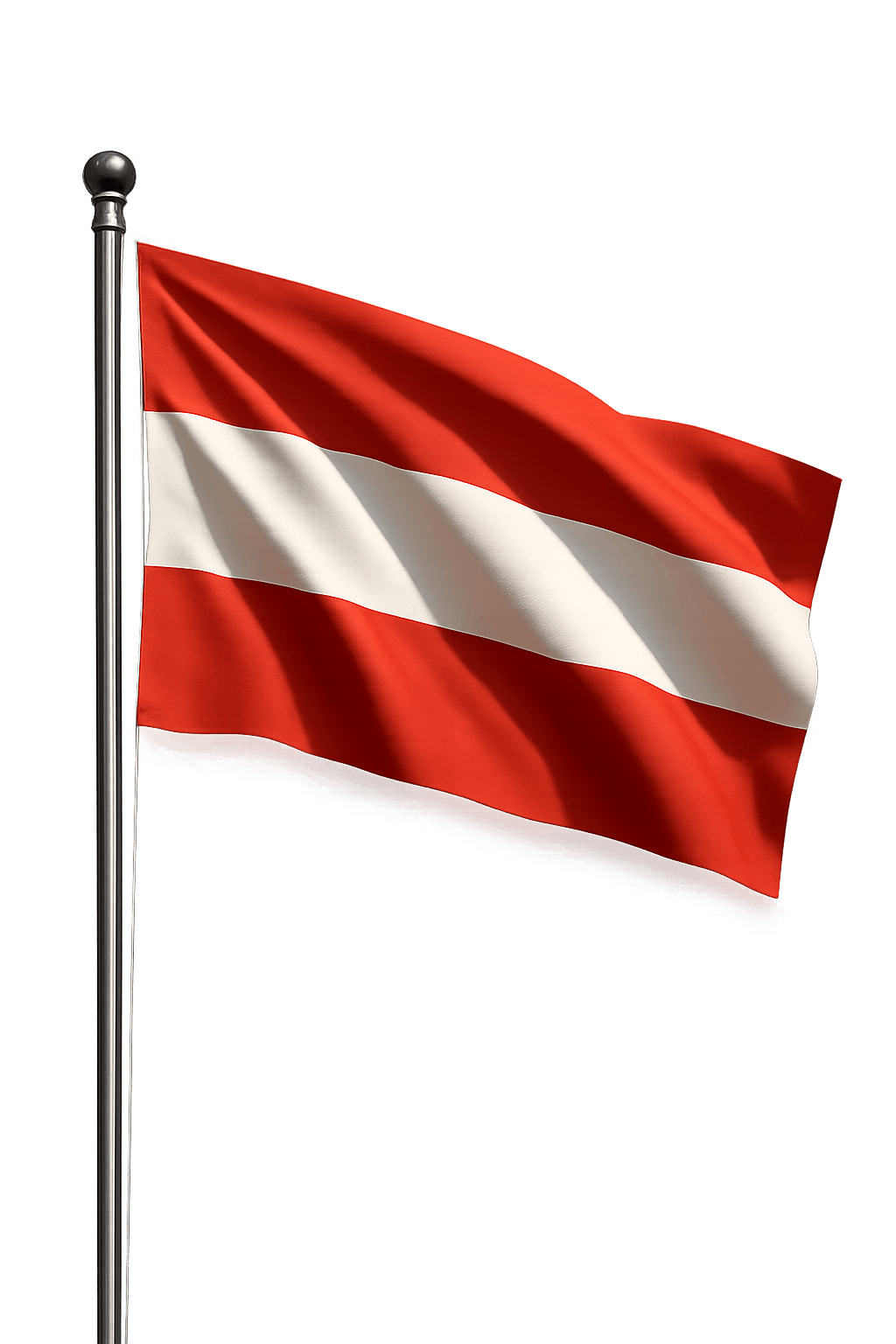 Austrian National Flag Flying on Pole Transparent Background