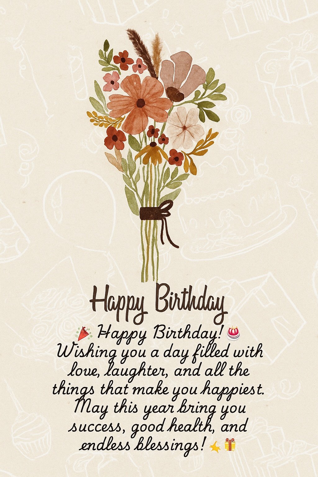 Beautiful Birthday Card with Floral Design and Inspirational Message