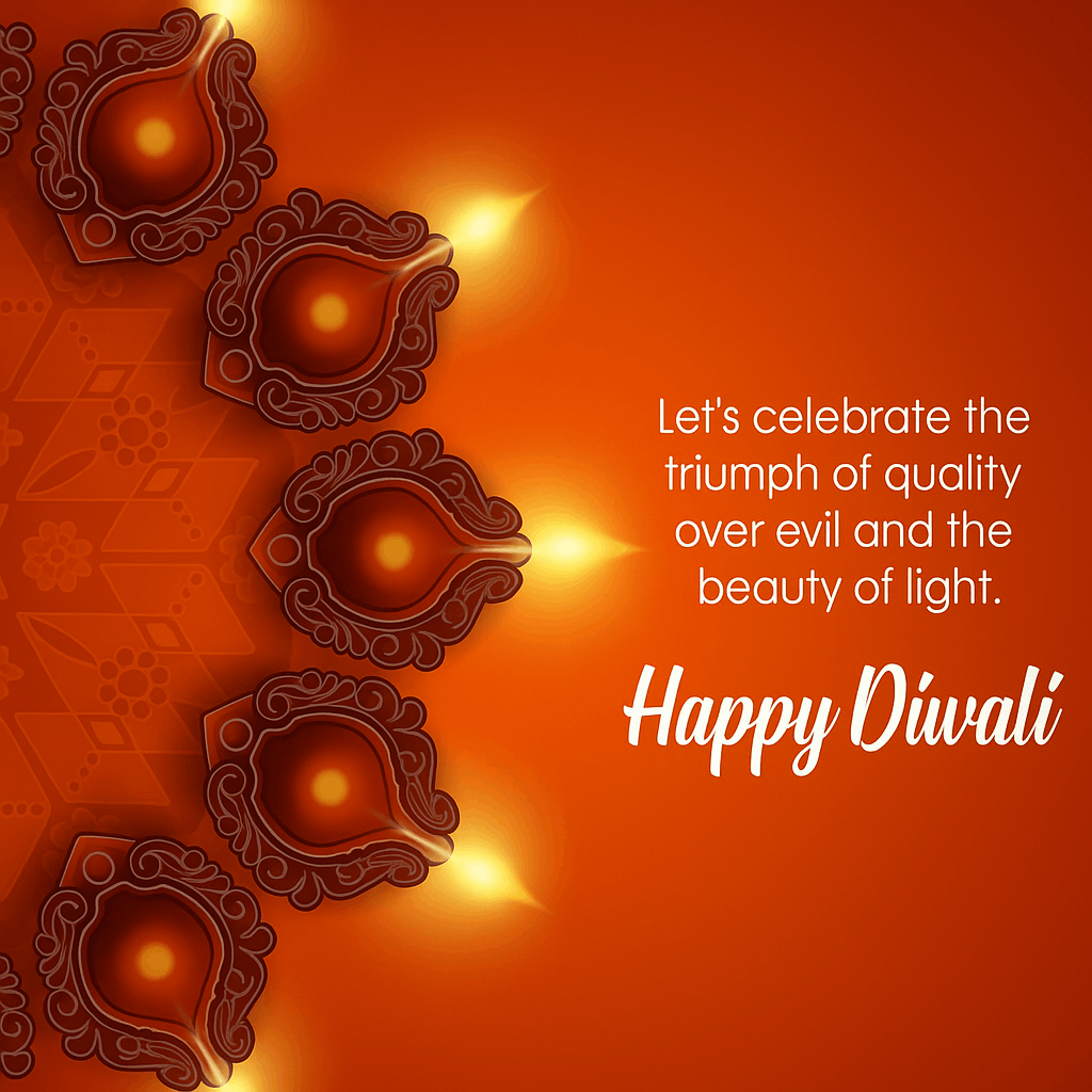 Beautiful Diwali Celebration with Glowing Diyas on an Ornamental Background
