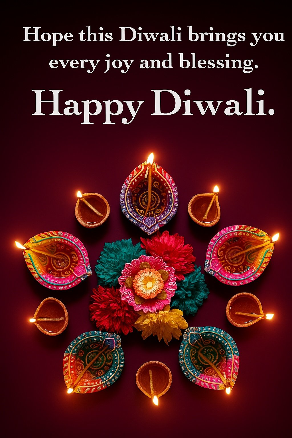 Beautiful Diwali Celebrations Featuring Lit Diyas and Colorful Floral Decorations