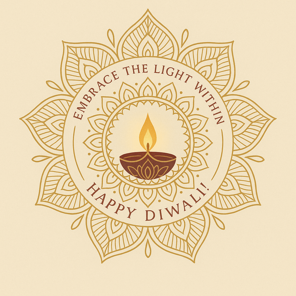 Beautiful Diwali Festival Greeting with Traditional Diya Lamp and Artistic Mandala