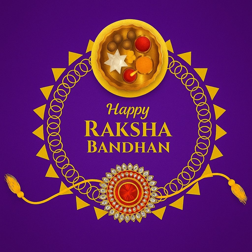 Beautiful Raksha Bandhan Greeting Card with Decorative Rakhi and Sweets