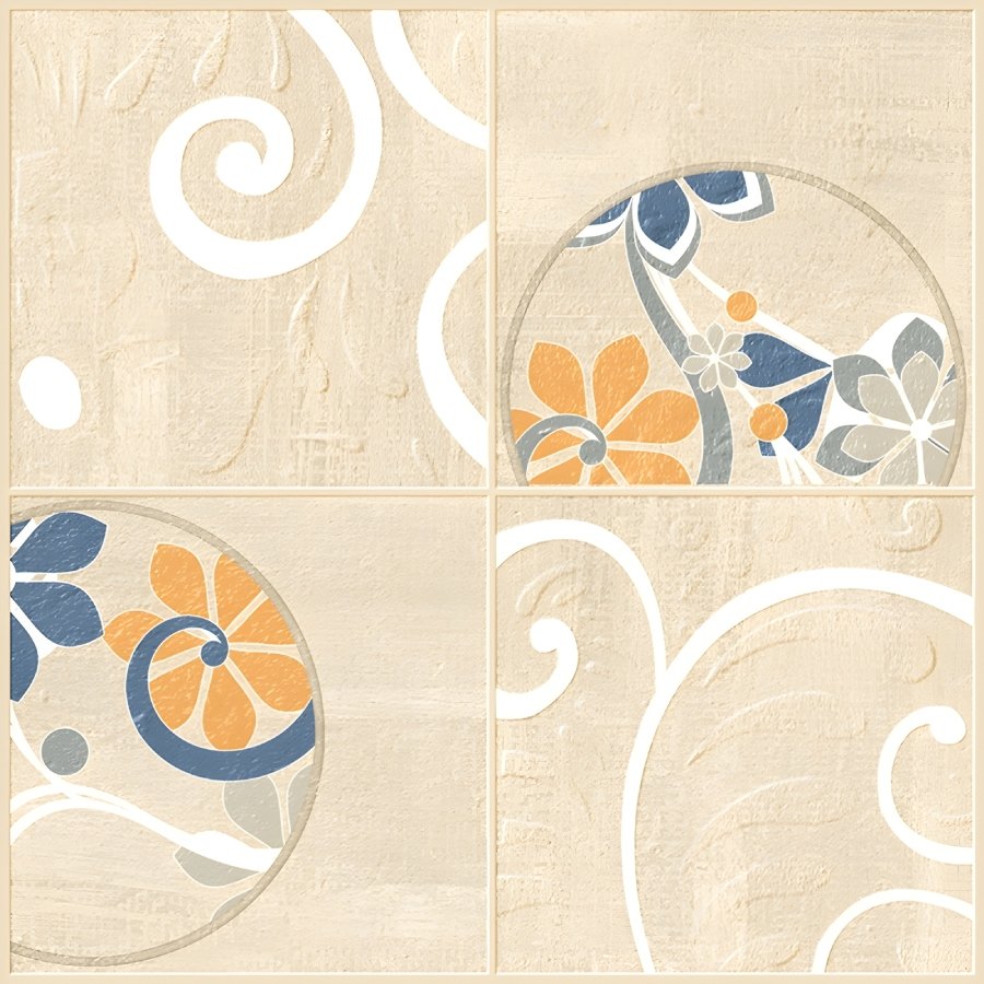 Beige Floral Circle Pattern Four Panel Tile