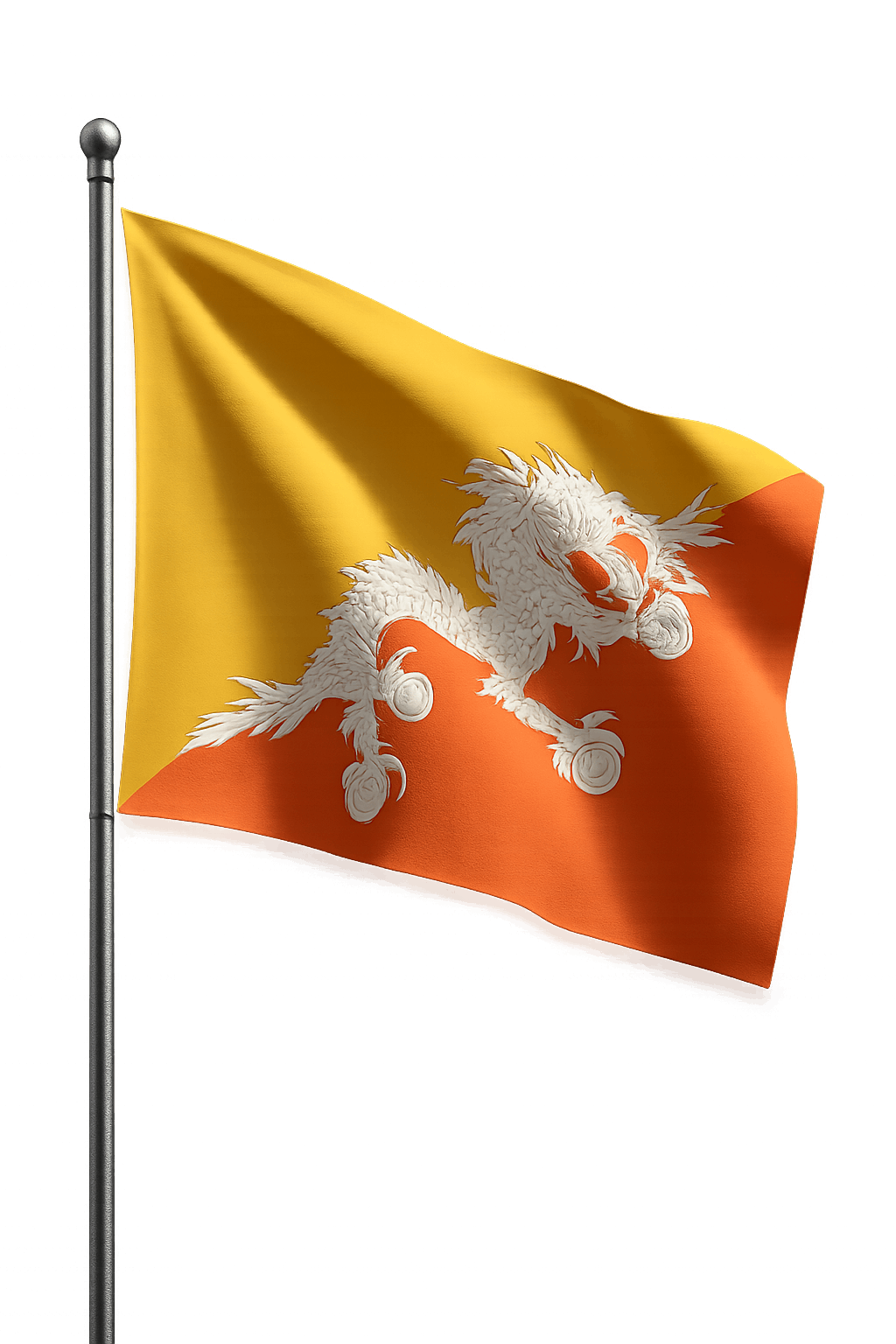 Bhutan Flag on Pole Flying transparent background