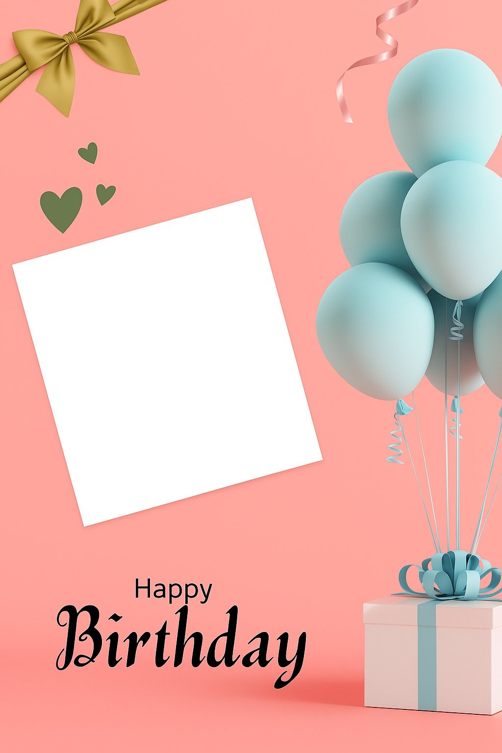 Birthday Greeting Card With Balloons, Gift Box, and Ribbon Decorations