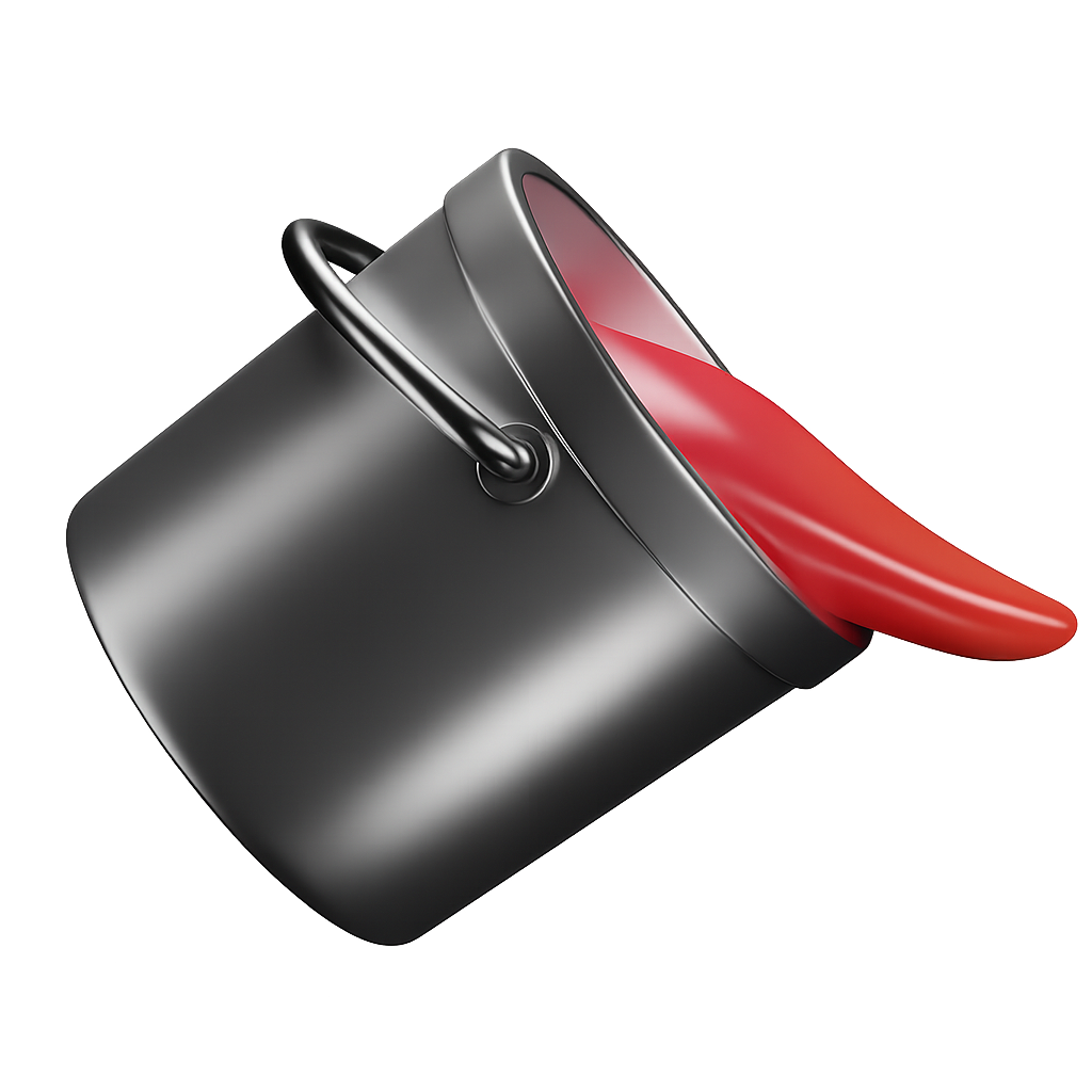 Black Bucket With Red Paint Dripping on a Transparent Background