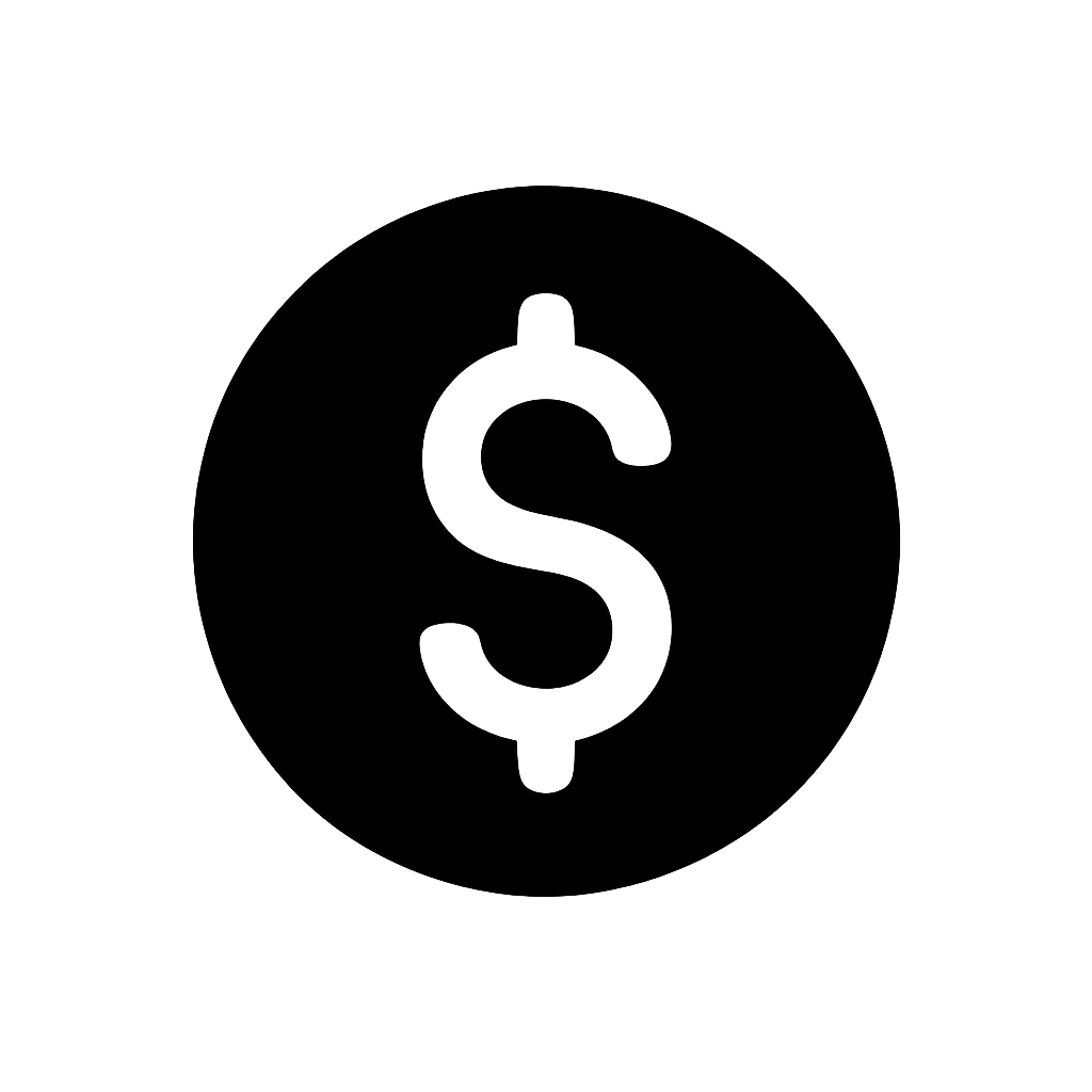 Black Flat Dollar Coin Icon