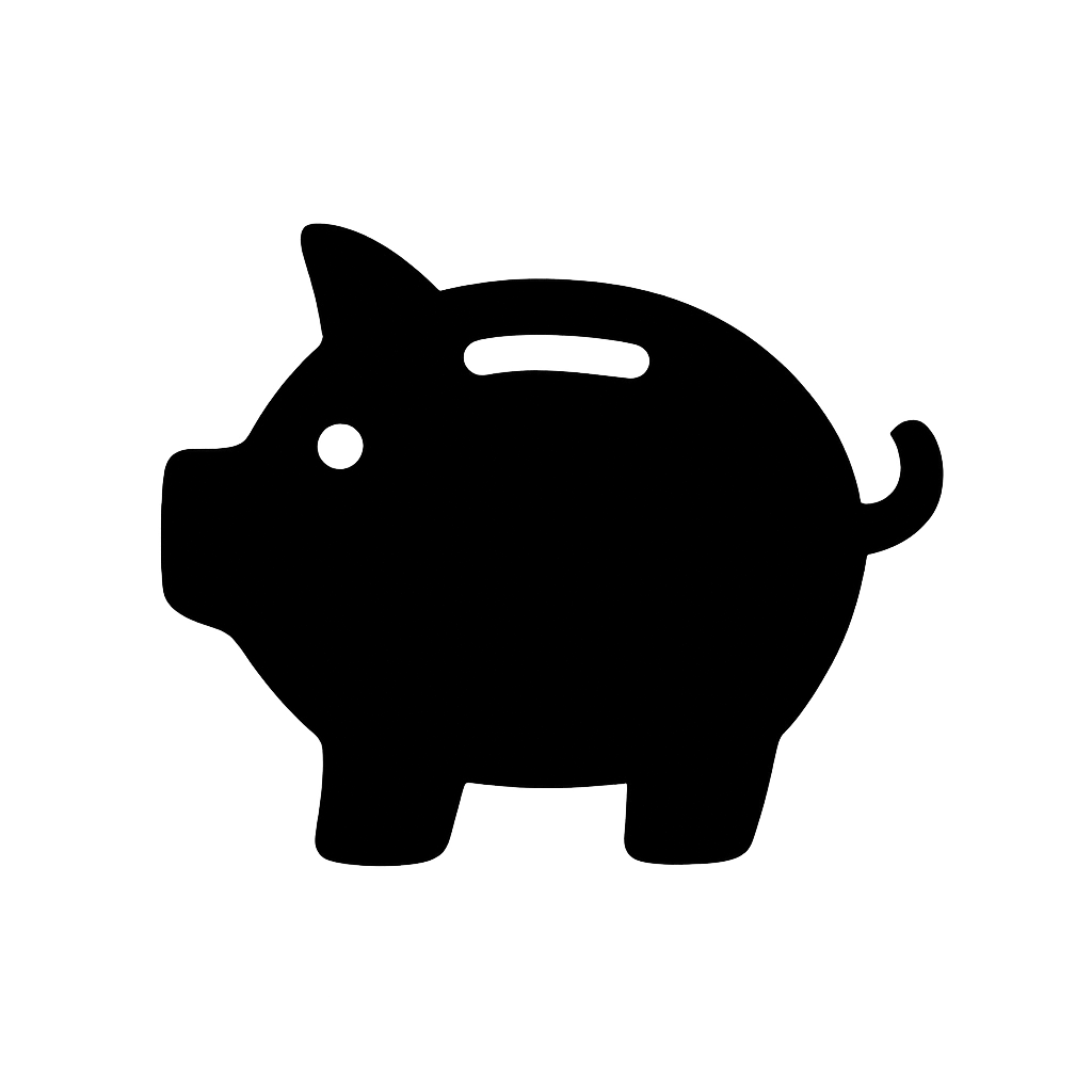 Black Flat Piggy Bank Icon