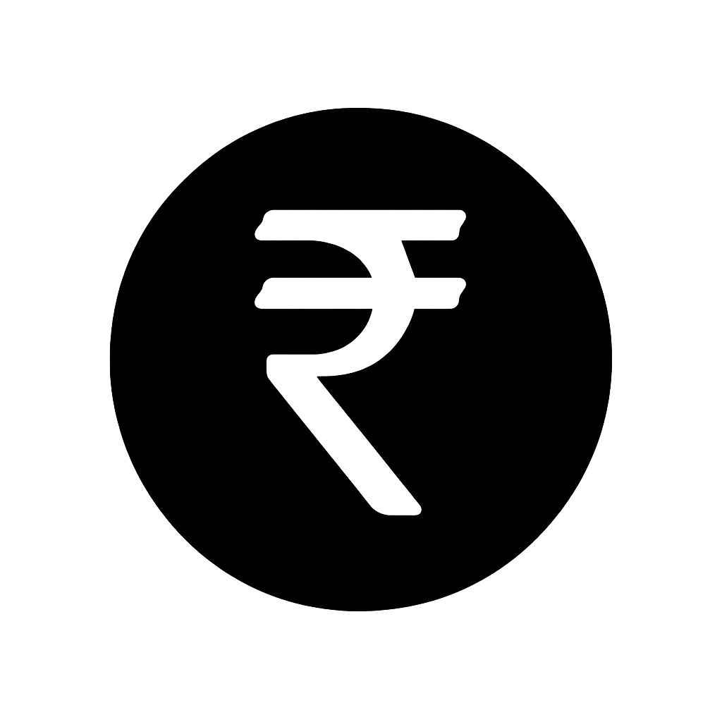 Black Flat Rupee Coin Icon