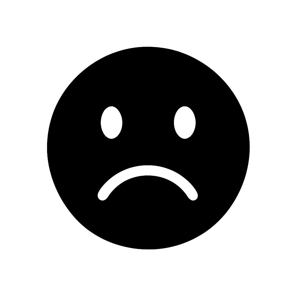 Black Flat Sad Face Icon on Transparent Background