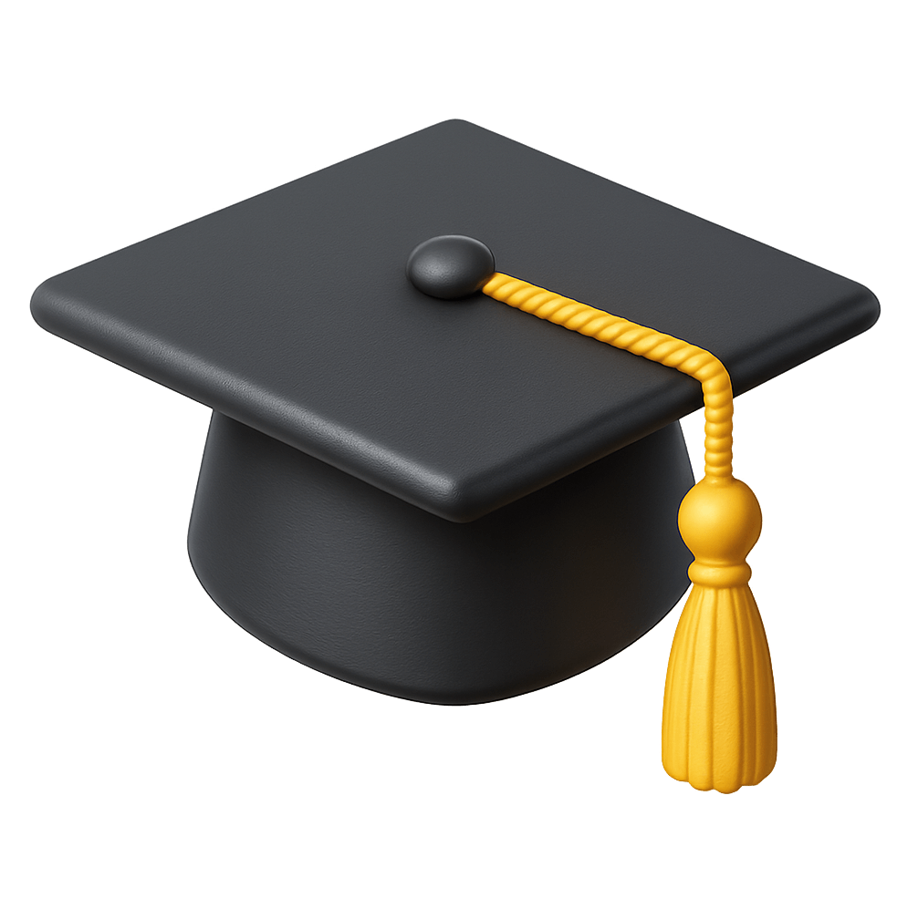 Black Graduation Cap with Golden Tassel Isolated on Transparent Background
