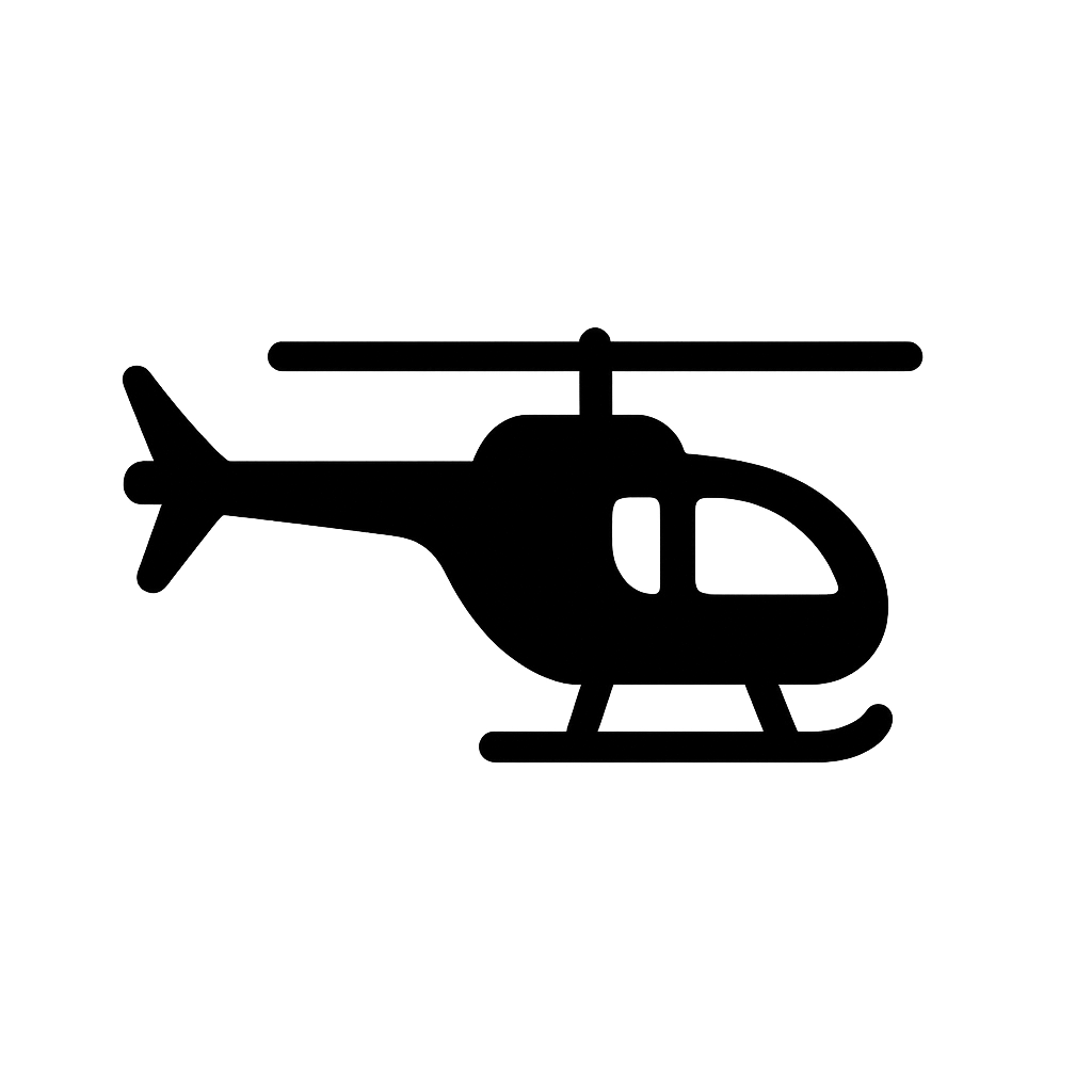 Black Helicopter Silhouette Side View Flat Icon