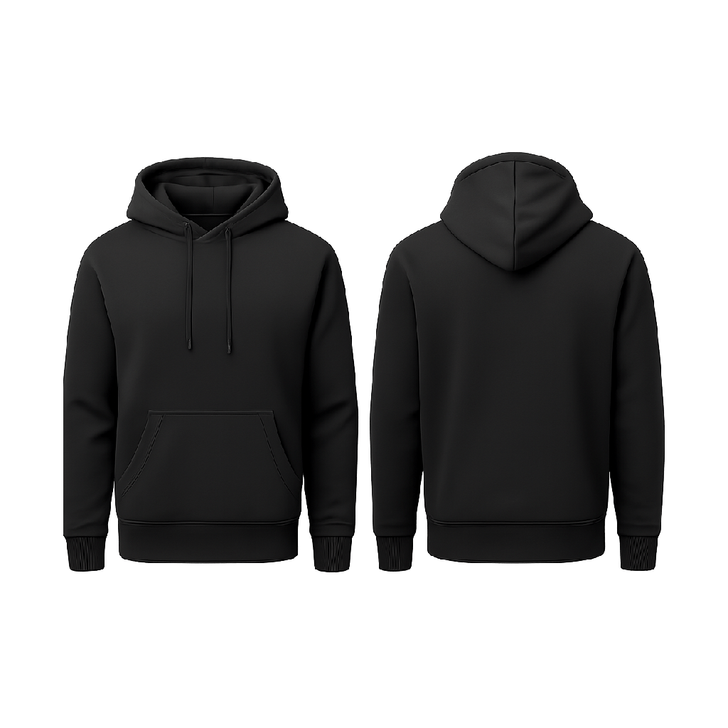 Black Hoodie Mockup Front Back Transparent Background