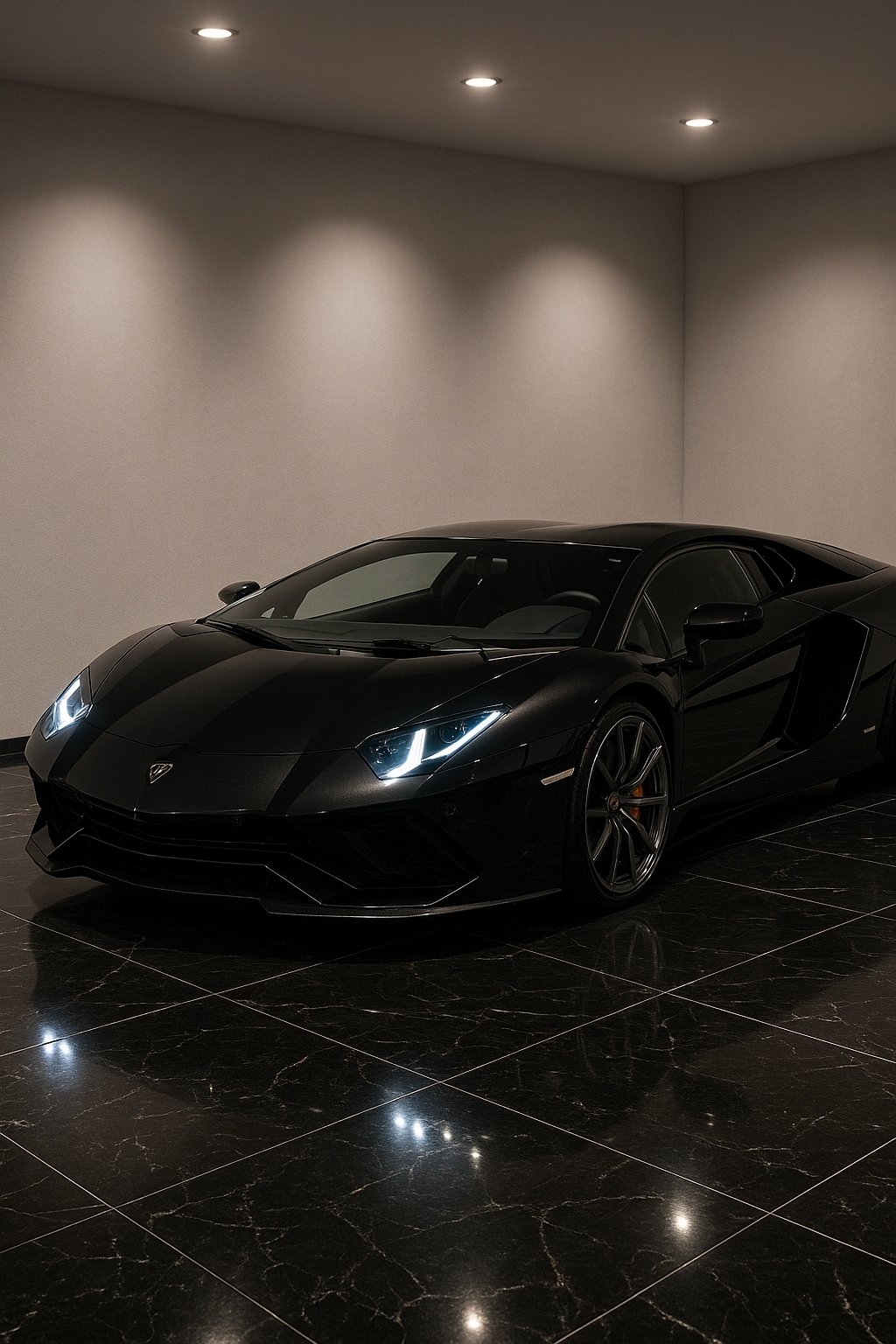 Black Luxury Sports Car Garage Mobile Wallpaper