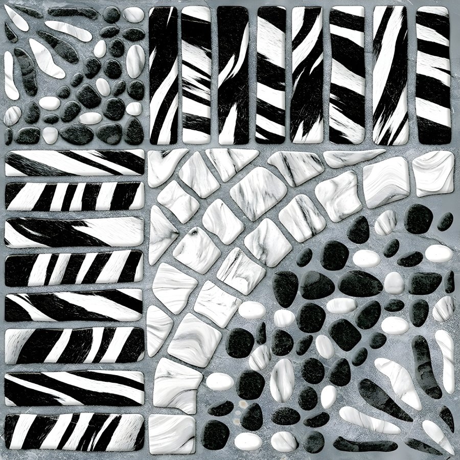 Black White Zebra Print Cobblestone Parking Tile